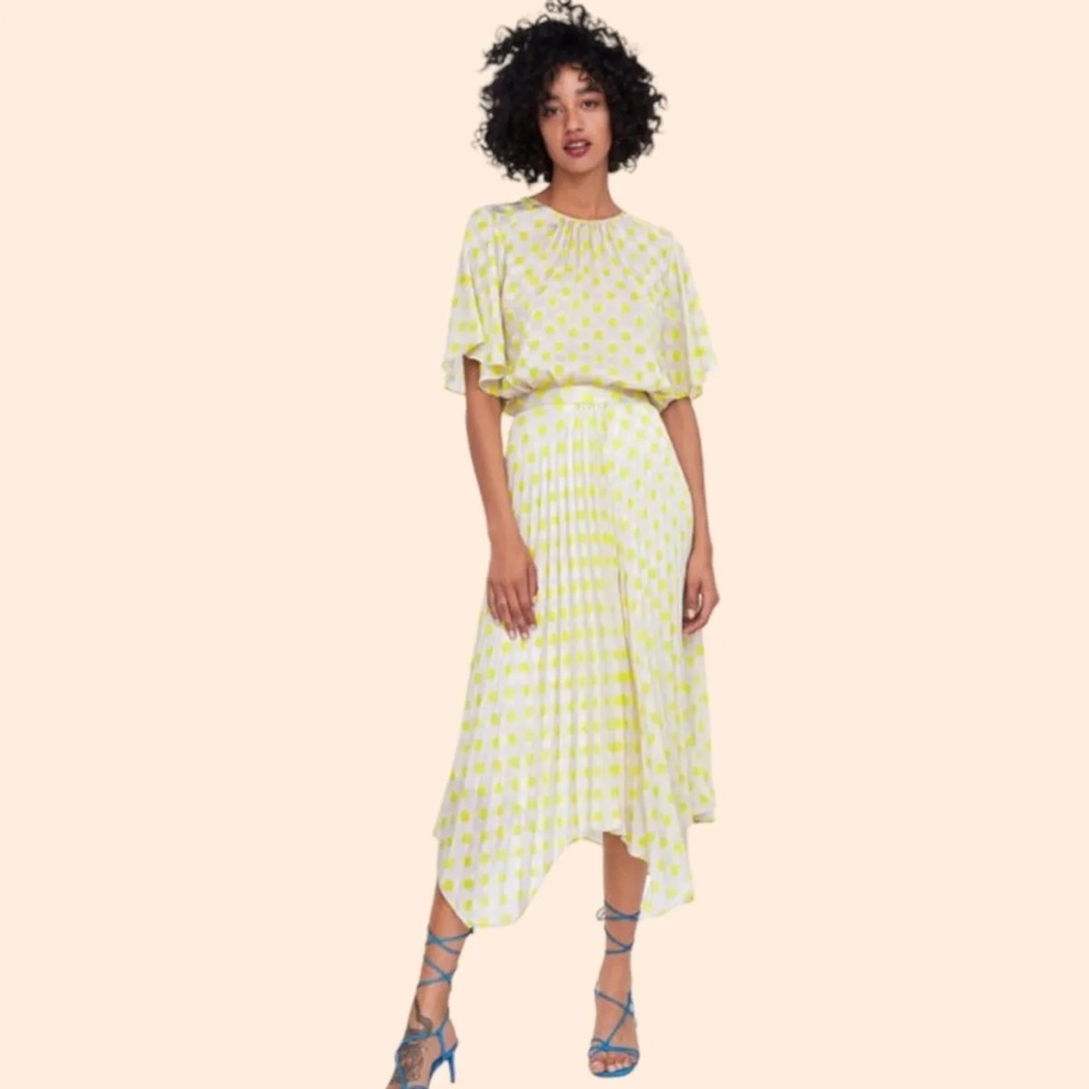 Zara pleated asymmetrical polka dot skirt